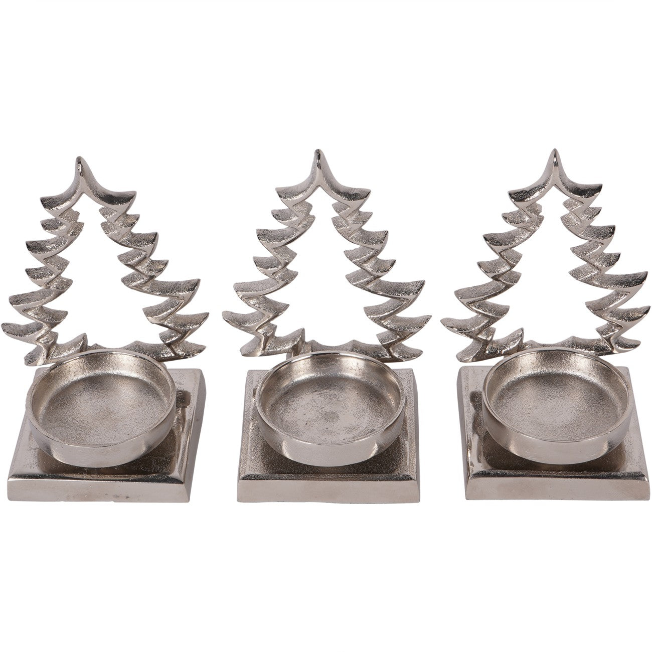 Laura Ashley Set of Festive Aluminium Christmas Tree Silver Tealight Holders